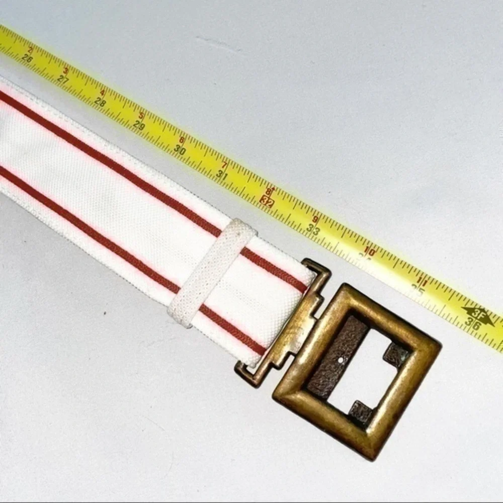 Vintage 1960’s Brass Baseball Style Red Stripe Cloth Belt